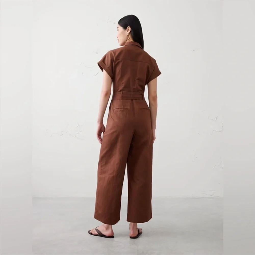 NWT! Banana Republic Warm Brown Linen-Blend Jumpsuit - Large Petite Only
